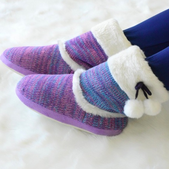 Shoes - Purple Faux Fur Slipper Booties
